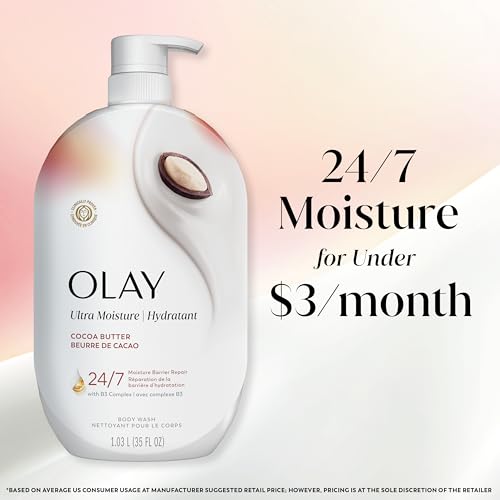 Body Wash for Women, Ultra Moisture, 24/7 Moisture Barrier Repair, Hydrating Formula for Visibly Healthy Soft Skin, Vitamin B3 & Hyaluronic Blend, For All Skin Types, Cocoa Bu