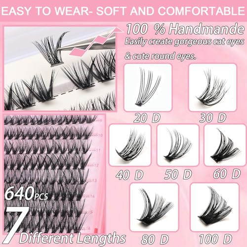 OLLAVO Lash Clusters Kit, 640 Pcs Eyelashes Clusters