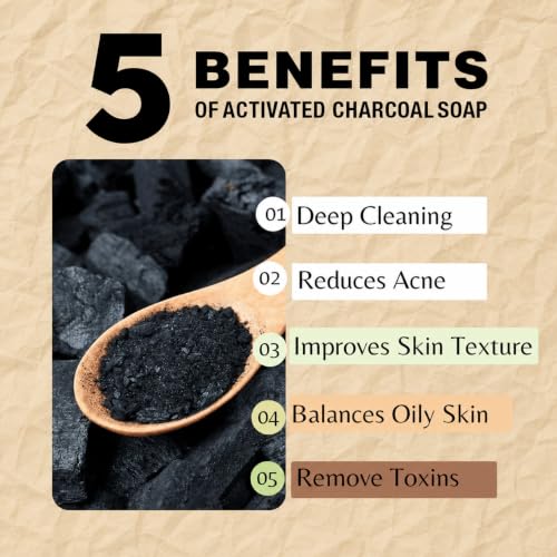 Activated Charcoal Soap 4oz 6-Pack Gift Box – Detoxifying and Exfoliating Charcoal Soap Bar with Dead Sea Salt for Face & Body, for Men & Women