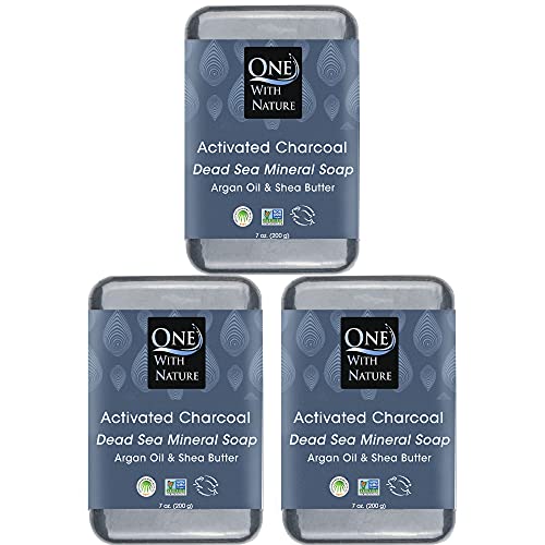 Activated Charcoal Soap 7oz 3-Pack – Detoxifying and Exfoliating Charcoal Soap Bar with Dead Sea Salt for Face & Body, for Men & Women