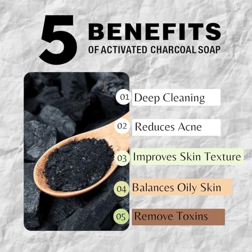 Activated Charcoal Soap 7oz 3-Pack – Detoxifying and Exfoliating Charcoal Soap Bar with Dead Sea Salt for Face & Body, for Men & Women