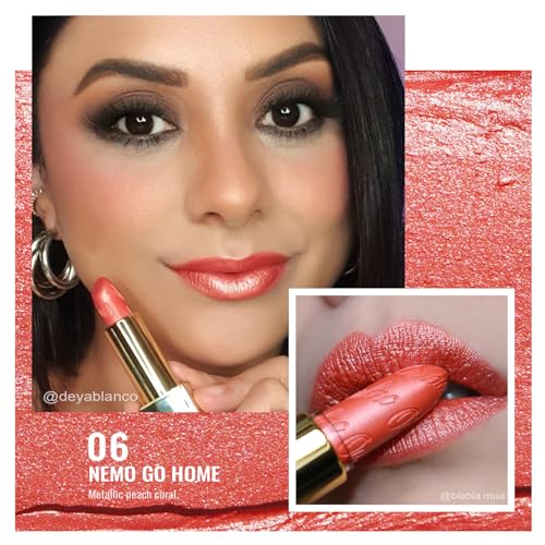Coral Pink Lipstick Metallic Shine