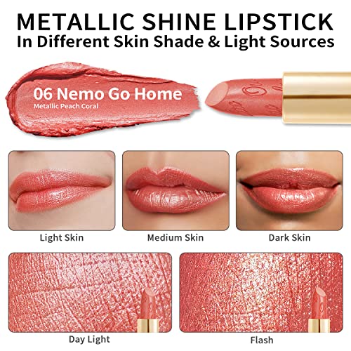 Coral Pink Lipstick Metallic Shine