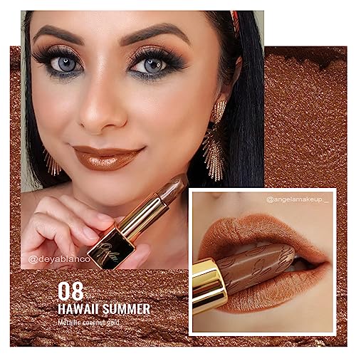 Dark Brown Lipstick for Women with Metallic 3D Shine Lightweight Hydrating Formula, High Impact Lip Color, Full Coverage Lip Makeup, Vegan & Gluten Free, Hawaii Summer(08)
