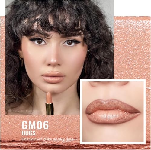 Matte Nude Peach Lipstick with Glow Metallic Finish