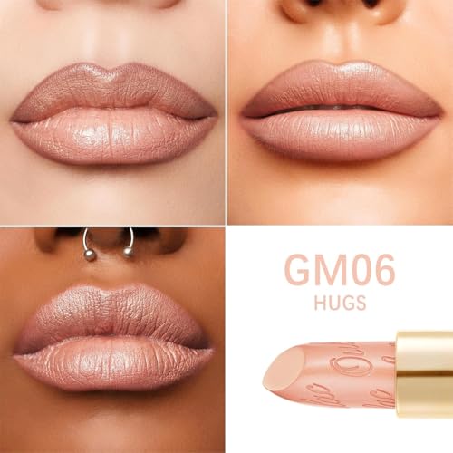 Matte Nude Peach Lipstick with Glow Metallic Finish