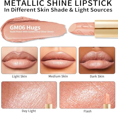 Matte Nude Peach Lipstick with Glow Metallic Finish