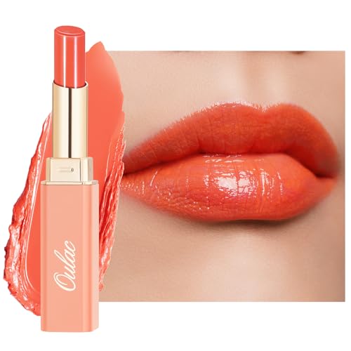 Moisturizing Orange Red Lipstick for Women, Glass Shine Lip Stick Tinted Lip Balm, Hydrating Lip Gloss for Dry Lips,Shine Juicy Finish Vegan Lipsticks 2.2g/0.07oz G12