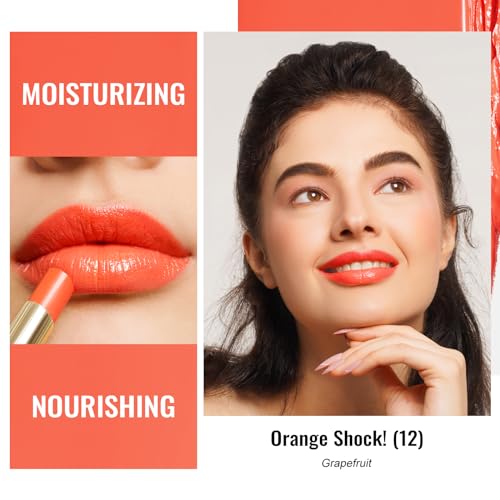 Moisturizing Orange Red Lipstick for Women, Glass Shine Lip Stick Tinted Lip Balm, Hydrating Lip Gloss for Dry Lips,Shine Juicy Finish Vegan Lipsticks 2.2g/0.07oz G12