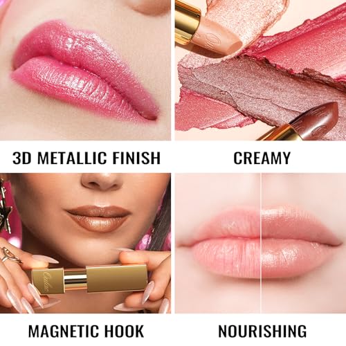 Pink Lipstick for Women with Metallic 3D Shine Lightweight Hydrating Formula, High Impact Lip Color, Full Coverage Lip Makeup, Christmas Gifts for Women, Velocity(15)