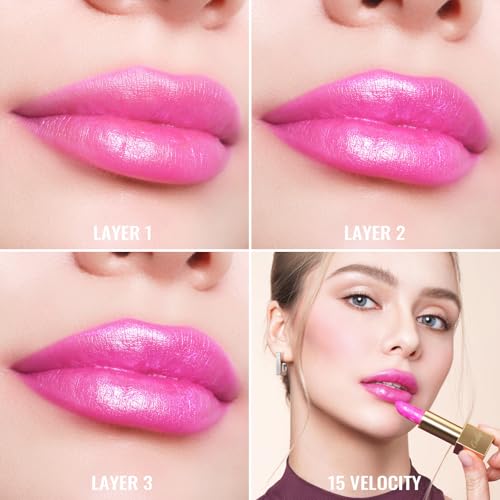 Pink Lipstick for Women with Metallic 3D Shine Lightweight Hydrating Formula, High Impact Lip Color, Full Coverage Lip Makeup, Christmas Gifts for Women, Velocity(15)