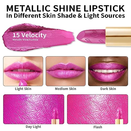 Pink Lipstick for Women with Metallic 3D Shine Lightweight Hydrating Formula, High Impact Lip Color, Full Coverage Lip Makeup, Christmas Gifts for Women, Velocity(15)