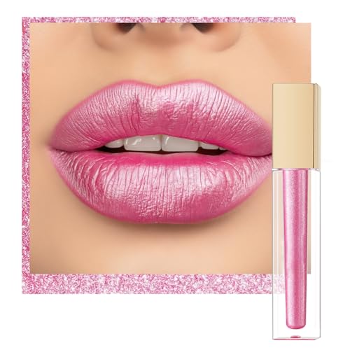 Pink Metallic Lipstick for Women, Long Lasting Lip Gloss Waterproof, Lips & Eye 2 IN 1 Lip Makeup, High Impact Lip Color, 3D Metallic Finish, No Transfer, Vegan MD08