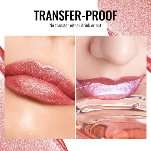Pink Metallic Lipstick for Women, Long Lasting Lip Gloss Waterproof, Lips & Eye 2 IN 1 Lip Makeup, High Impact Lip Color, 3D Metallic Finish, No Transfer, Vegan MD08