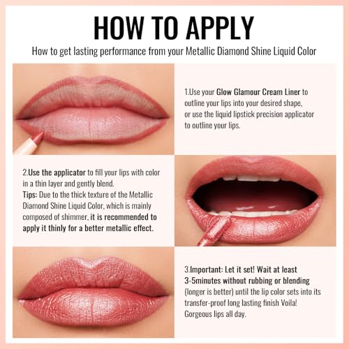 Pink Metallic Lipstick for Women, Long Lasting Lip Gloss Waterproof, Lips & Eye 2 IN 1 Lip Makeup, High Impact Lip Color, 3D Metallic Finish, No Transfer, Vegan MD08