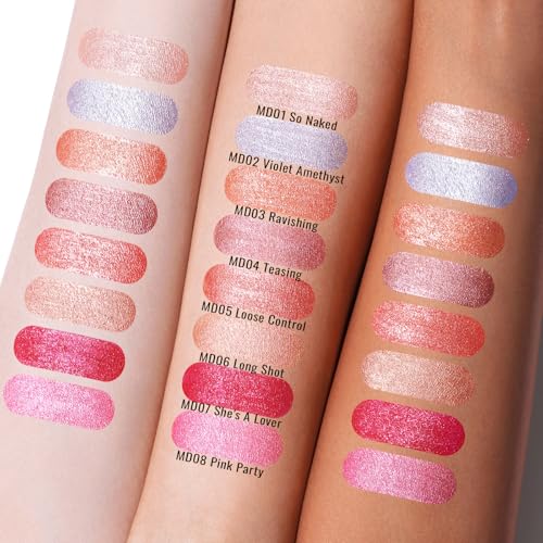 Pink Metallic Lipstick for Women, Long Lasting Lip Gloss Waterproof, Lips & Eye 2 IN 1 Lip Makeup, High Impact Lip Color, 3D Metallic Finish, No Transfer, Vegan MD08