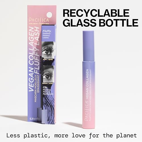 Vegan Collagen Fluffy Lash Mascara – Black Thickening & Lengthening Mascara with Plant Fibers, Full Fluffy Lashes, Vegan & Cruelty-Free, 0.24 oz