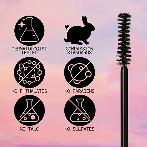 Vegan Collagen Fluffy Lash Mascara – Black Thickening & Lengthening Mascara with Plant Fibers, Full Fluffy Lashes, Vegan & Cruelty-Free, 0.24 oz