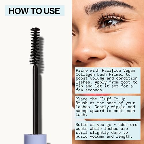 Vegan Collagen Fluffy Lash Mascara – Black Thickening & Lengthening Mascara with Plant Fibers, Full Fluffy Lashes, Vegan & Cruelty-Free, 0.24 oz
