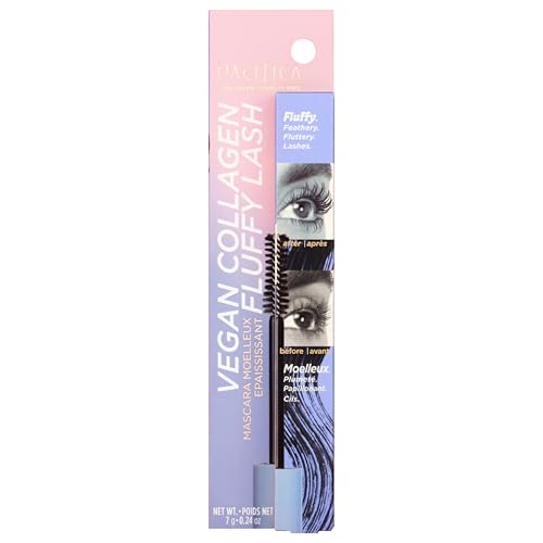Vegan Collagen Fluffy Lash Mascara – Black Thickening & Lengthening Mascara with Plant Fibers, Full Fluffy Lashes, Vegan & Cruelty-Free, 0.24 oz