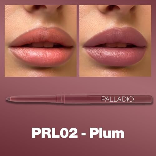 , Retractable Waterproof Lip Liner High Pigmented and Creamy Color Slim Twist Up Smudge Proof Formula with Long Lasting All Day Wear No Sharpener Required, Plum