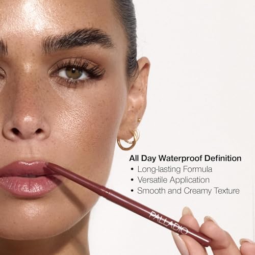 , Retractable Waterproof Lip Liner High Pigmented and Creamy Color Slim Twist Up Smudge Proof Formula with Long Lasting All Day Wear No Sharpener Required, Plum