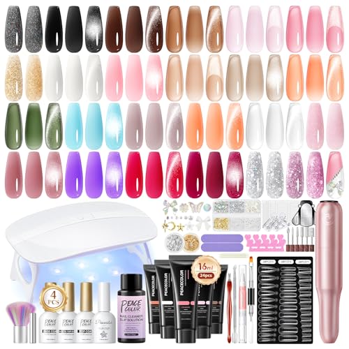 52Pcs Poly Nail Gel Kit with Drill and UV Light 24 Colors