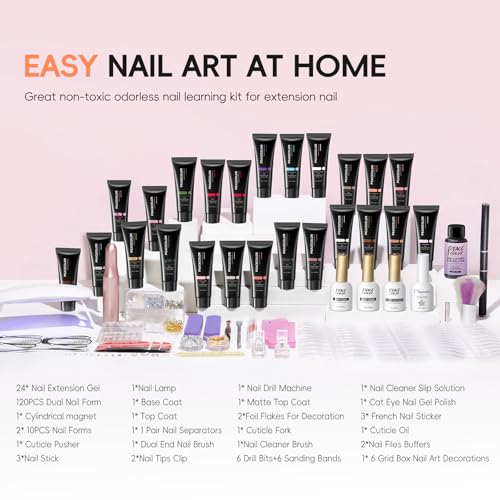 52Pcs Poly Nail Gel Kit with Drill and UV Light 24 Colors