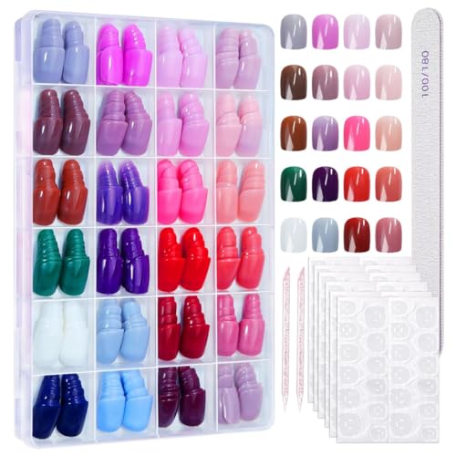 576Pcs Square Press on Nails Short Fake Nails 24 Colors False Nails