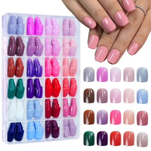 576Pcs Square Press on Nails Short Fake Nails 24 Colors False Nails