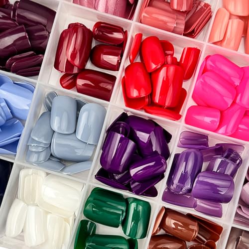 576Pcs Square Press on Nails Short Fake Nails 24 Colors False Nails