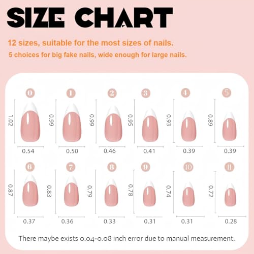 Classic French Tip Press on Nails Short Almond 9 Colors 216 Pcs