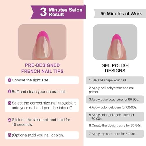 Classic French Tip Press on Nails Short Almond 9 Colors 216 Pcs