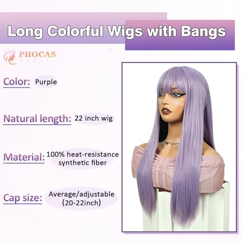 Long Lilac Lavender Wig with Bangs