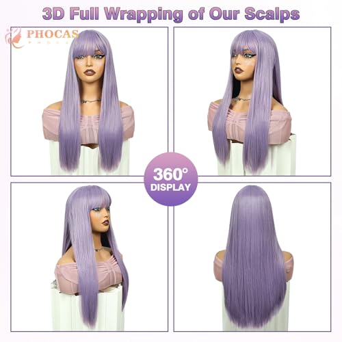 Long Lilac Lavender Wig with Bangs