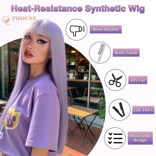 Long Lilac Lavender Wig with Bangs
