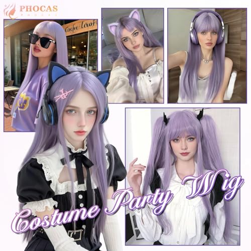 Long Lilac Lavender Wig with Bangs