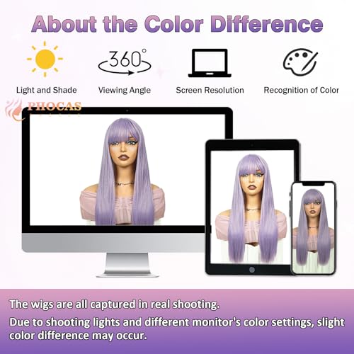 Long Lilac Lavender Wig with Bangs