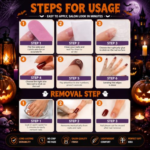 30Pcs Halloween Press On Nails Short Almond Black Spider Web Bat Fake Nails