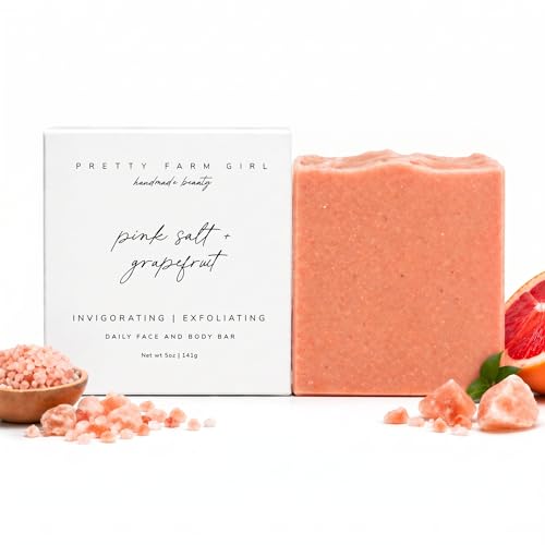 Pink Salt & Grapefruit Beef Tallow Soap & Goat Milk Soap – Natural Soap with Pink Himalayan Sea Salt – Organic Soap Bar for Soft Skin – Invigorating Grapefruit Sce