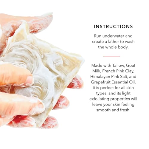 Pink Salt & Grapefruit Beef Tallow Soap & Goat Milk Soap – Natural Soap with Pink Himalayan Sea Salt – Organic Soap Bar for Soft Skin – Invigorating Grapefruit Sce