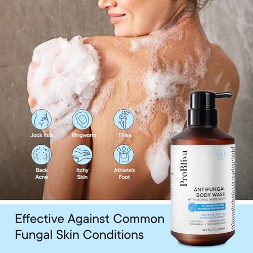 Antifungal Body Wash Treatment Soap – Antibacterial Wash for Jock Itch, Ringworm, Back Acne, Tinea & Foot Odor – Medicated Skin Relief Cleanser Gel with Tea Tree Oil & Tol