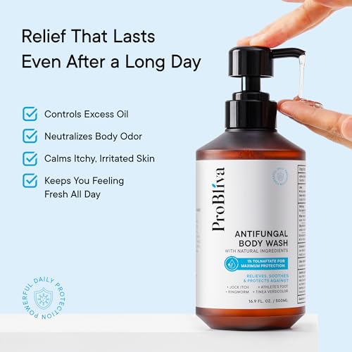 Antifungal Body Wash Treatment Soap – Antibacterial Wash for Jock Itch, Ringworm, Back Acne, Tinea & Foot Odor – Medicated Skin Relief Cleanser Gel with Tea Tree Oil & Tol