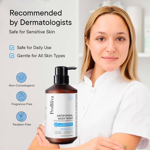 Antifungal Body Wash Treatment Soap – Antibacterial Wash for Jock Itch, Ringworm, Back Acne, Tinea & Foot Odor – Medicated Skin Relief Cleanser Gel with Tea Tree Oil & Tol