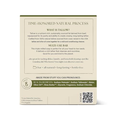 THE RUSTIC LANDS Natural Tallow Soap Bars Set of 4 - Grass Fed Beef Tallow with Organic Olive Oil & Shea Butter - Made in the USA Soap for Sensitive Skin, Moist