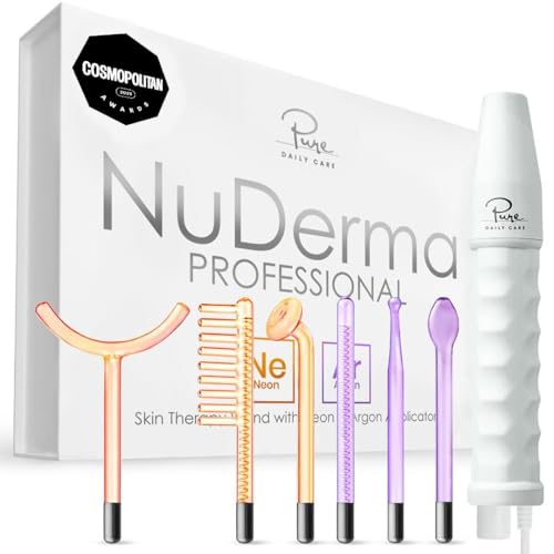 NuDerma Professional Skin Therapy Wand Portable with 6 Neon and Argon Electrodes