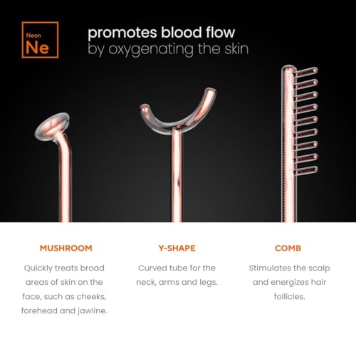 NuDerma Professional Skin Therapy Wand Portable with 6 Neon and Argon Electrodes