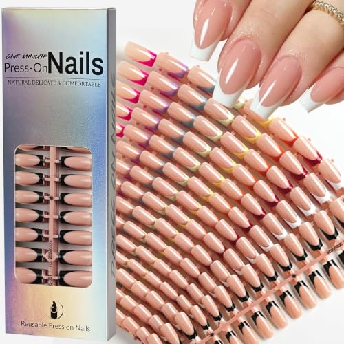 270Pcs French Tip Press On Nails Medium Square Fake Nails 9 Color
