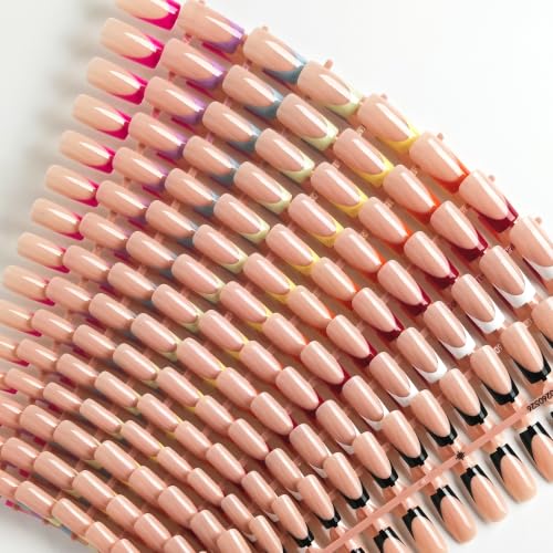 270Pcs French Tip Press On Nails Medium Square Fake Nails 9 Color
