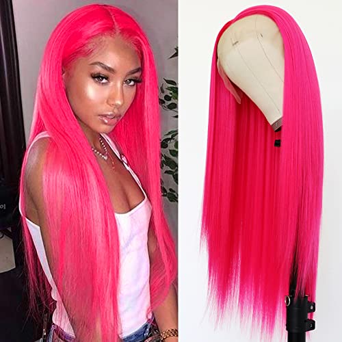 Hot Pink Lace Front Wig 24 Inch